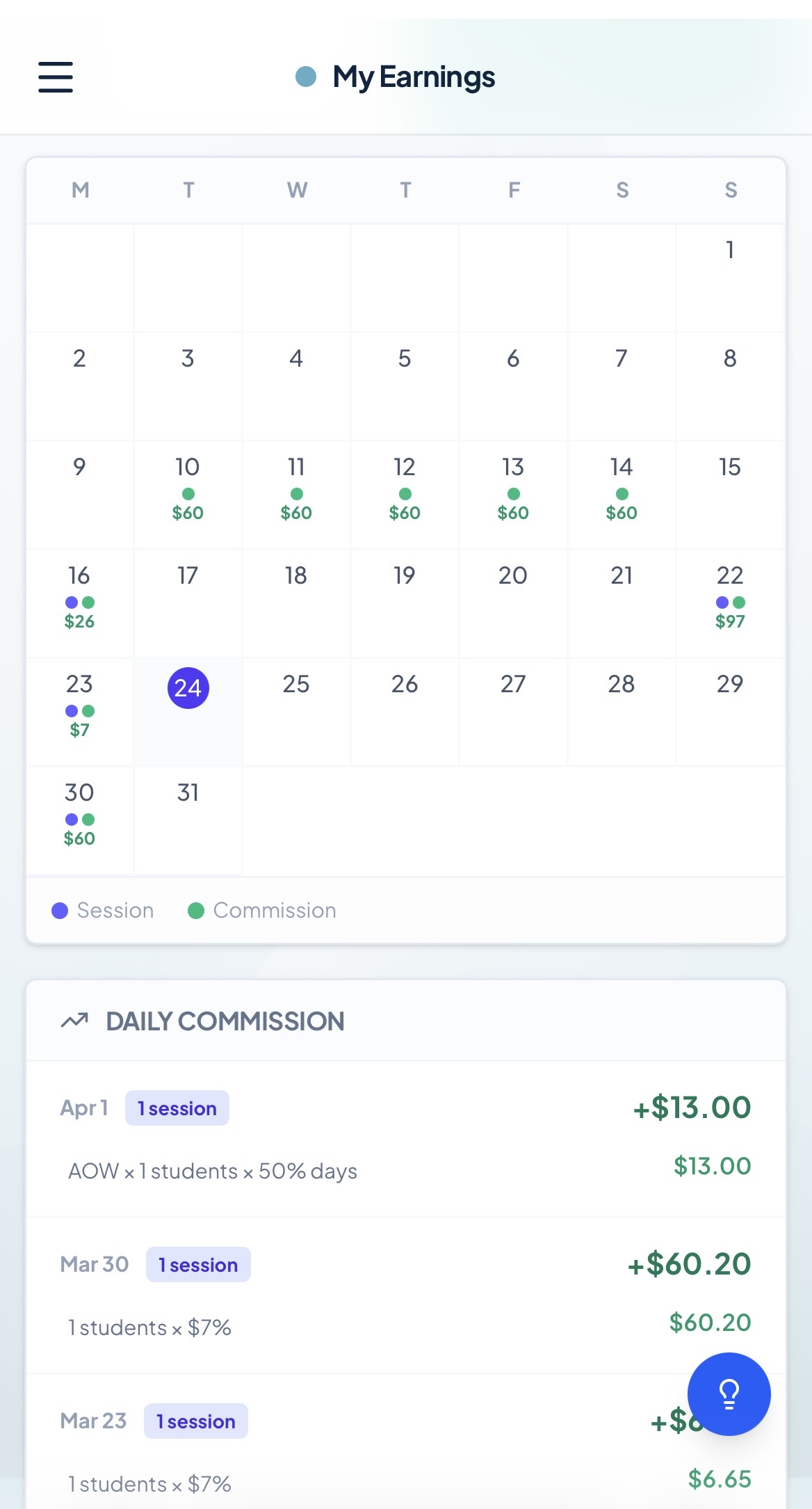AbyssOS mobile staff earnings view
