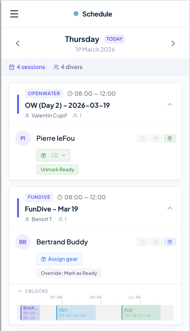 AbyssOS mobile schedule view